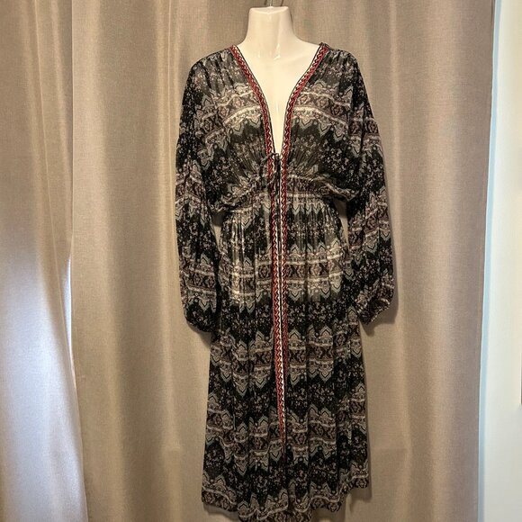 ZARA Embroidered Sheer Boho Kaftan Robe Dress - Pool Beach Cover Up - Picture 1 of 13